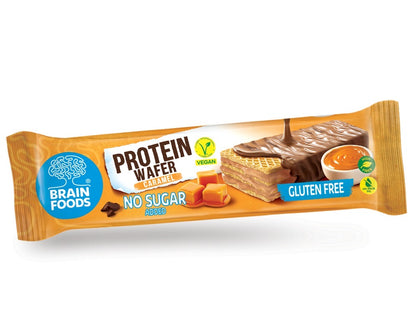 BRAIN FOODS Caramel Chocolate Protein Gluten Free Vegan Wafers, Box of 12