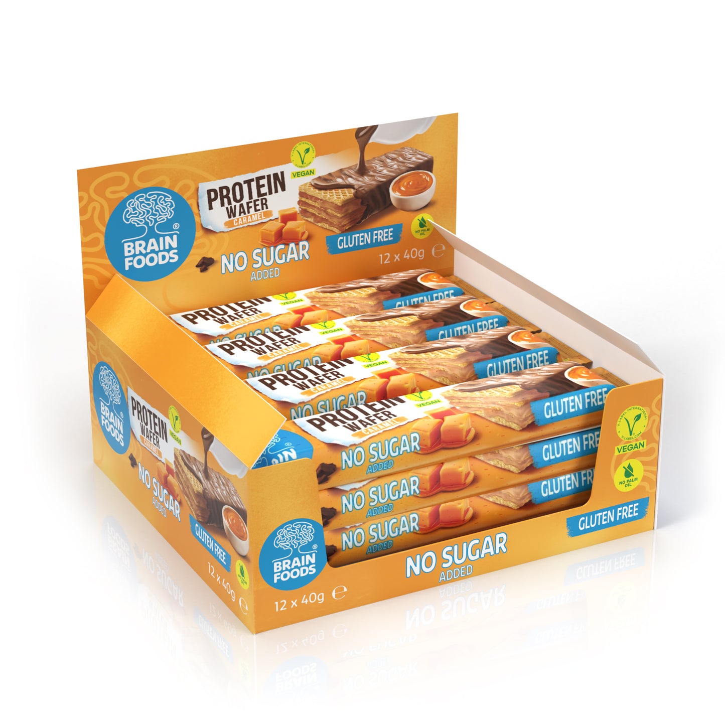 BRAIN FOODS Caramel Chocolate Protein Gluten Free Vegan Wafers, Box of 12