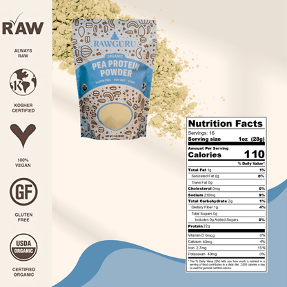 RawGuru Organic Raw Pea Protein Powder - 16oz - Vegan America