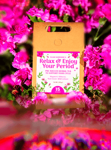 Relax & Enjoy Your Period • Pre-bagged herbal tea with mugwort, red clover, wild lettuce, and hibiscus for a pleasant period & PMS relief