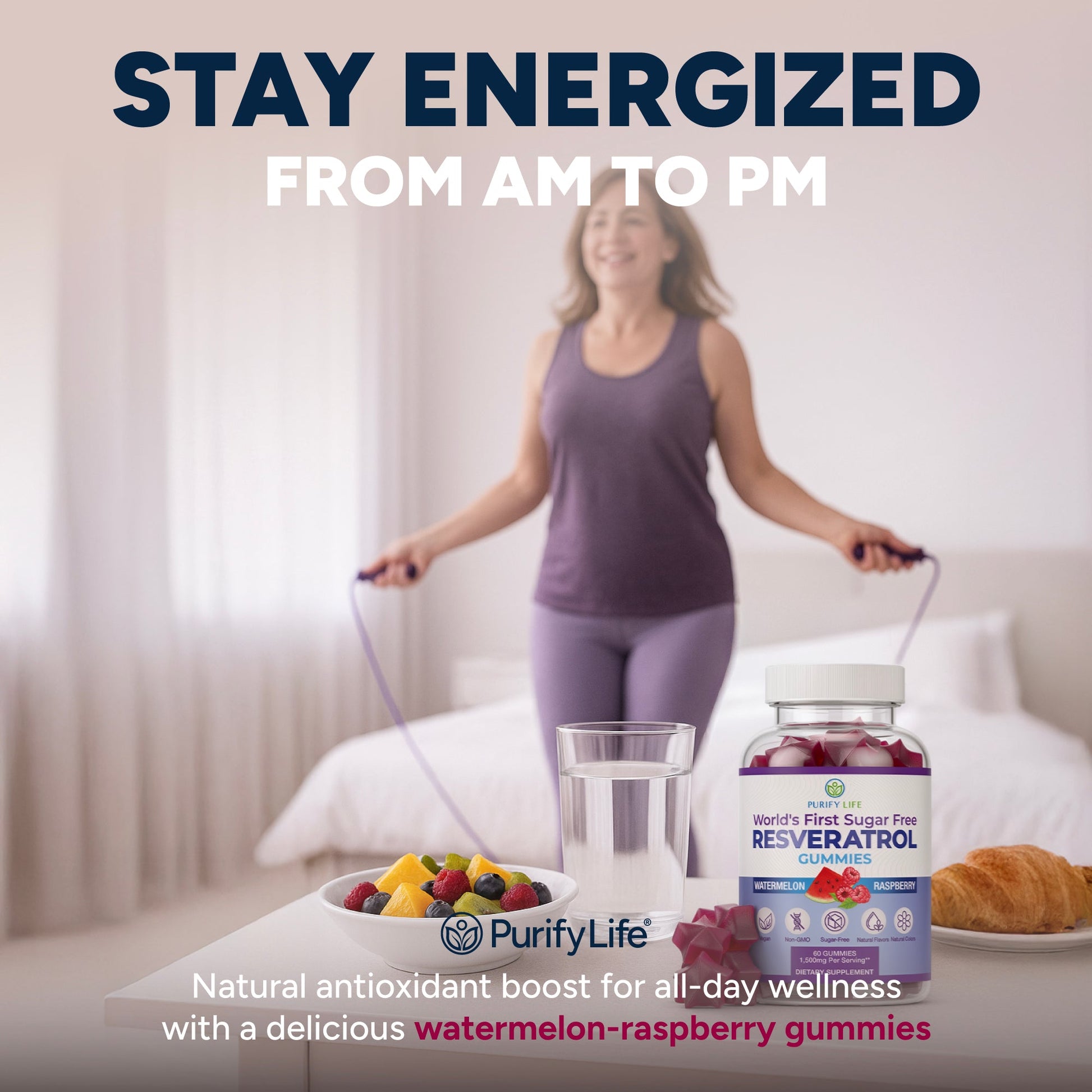 Sugar Free Resveratrol Gummies 1,500mg/Serving - Anti - Aging Chews - Vegan America