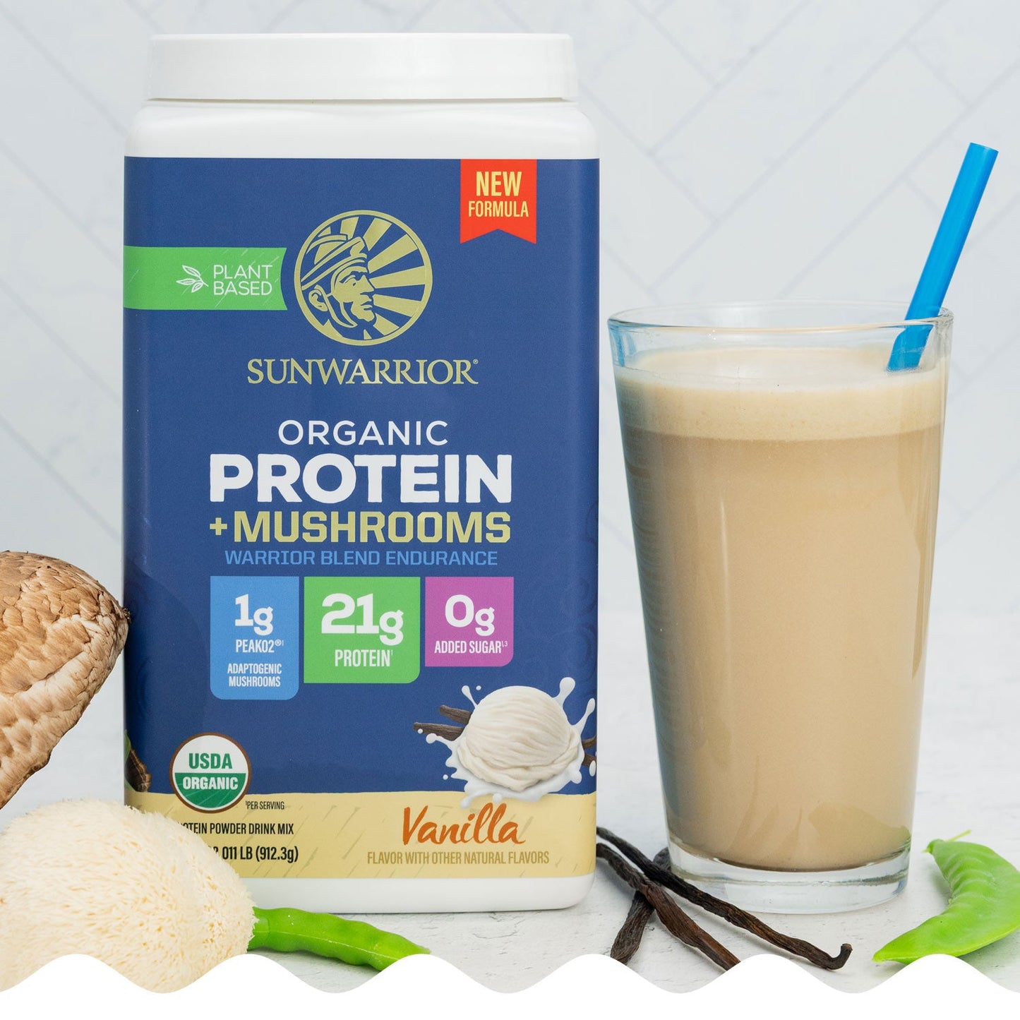 Organic Protein for Endurance with Adaptogenic Mushrooms - Warrior Blend Vanilla