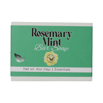 Rosemary Mint Bar Soap in a white box with a green label