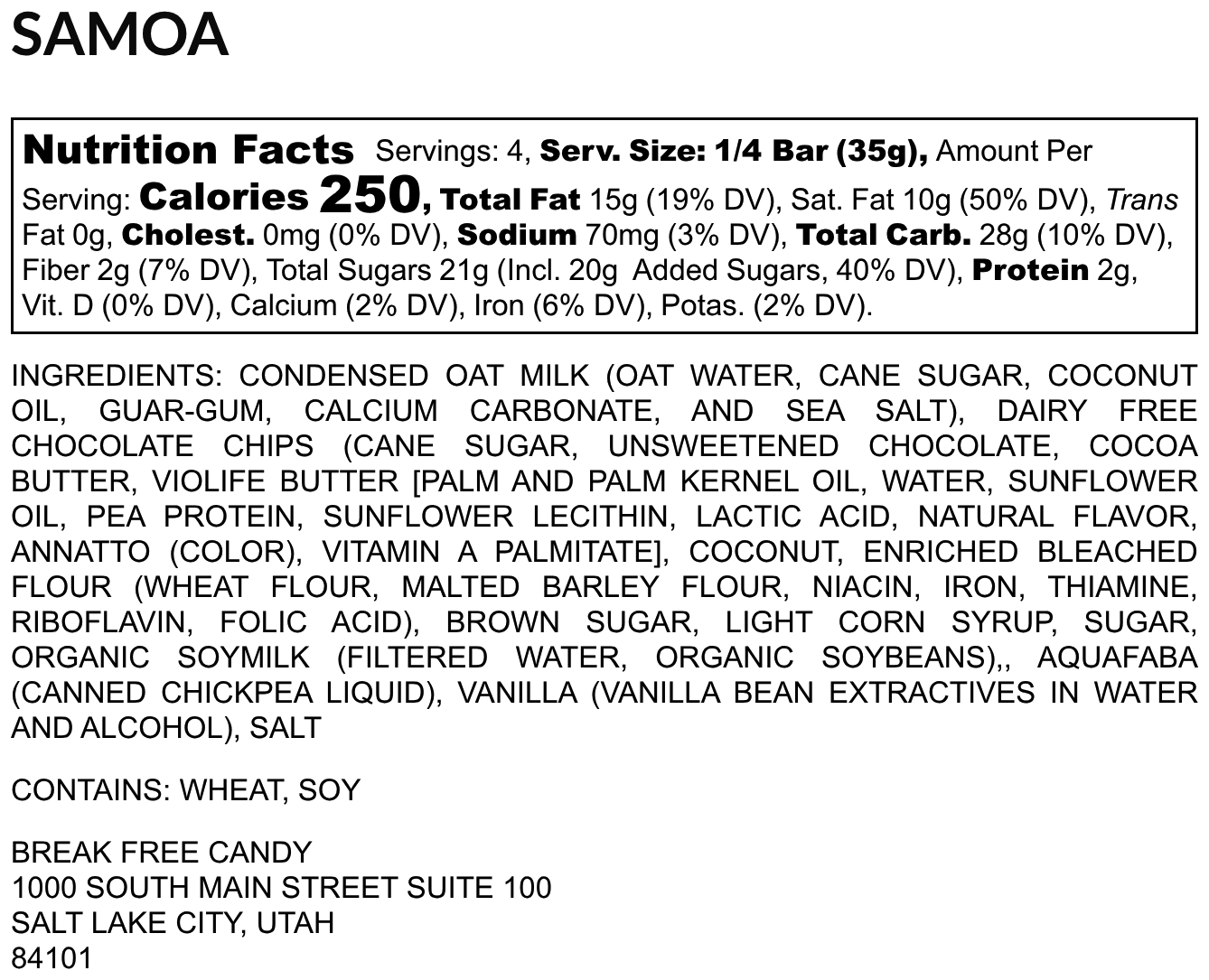 Vegan Samoa Bar - Vegan America