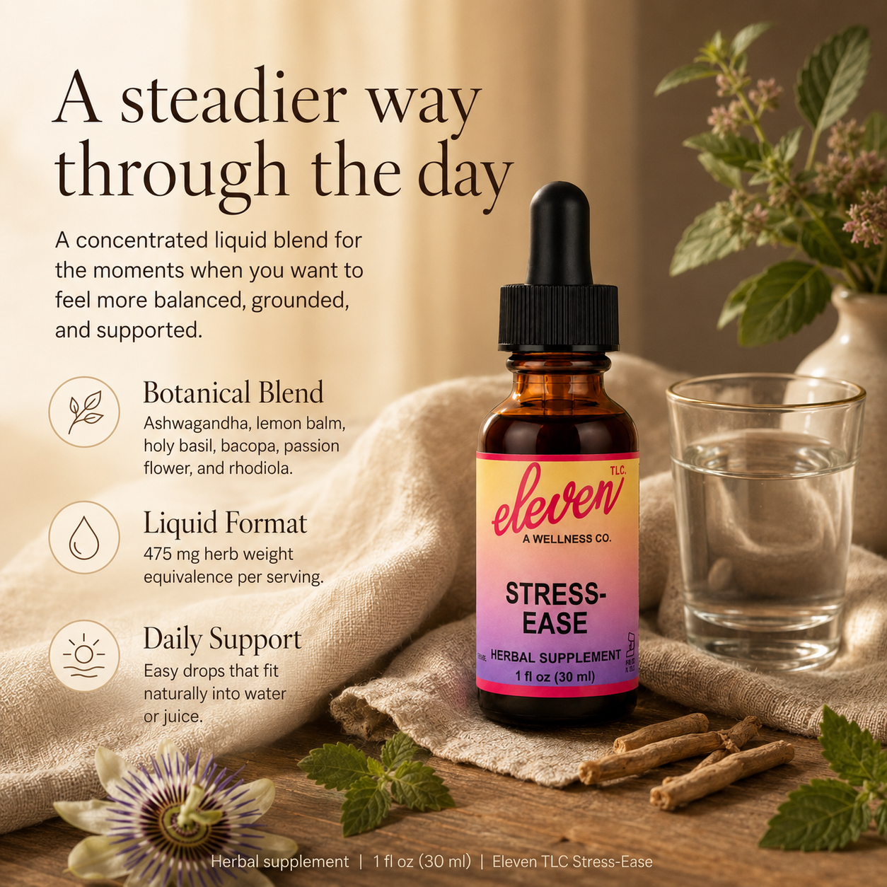 Stress Ease Tincture | Adaptogenic Calm | 1 oz