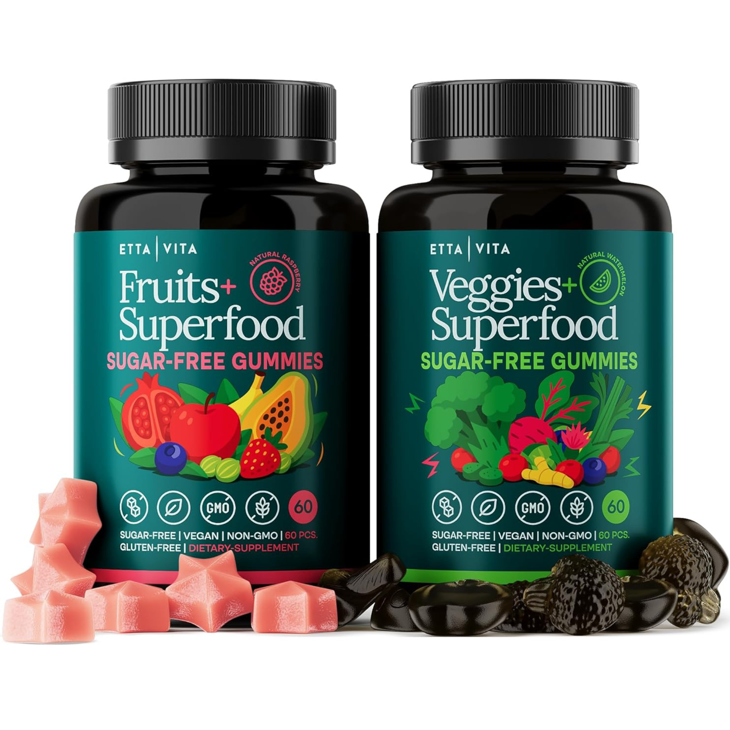 Everyday Debloat & Detox Sugar-Free Fruits and Veggies Gummies - Energy Support with Superfood Fruit and VegetableSupplement (120 Chews) Cruelty-Free, Vegan, Gluten-Free, Fruit and Vegetable Vitamin