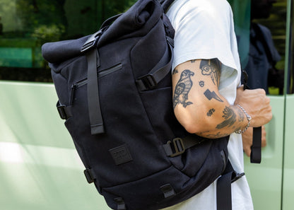Nomad Hemp Rolltop Backpack in Full Black - Vegan America