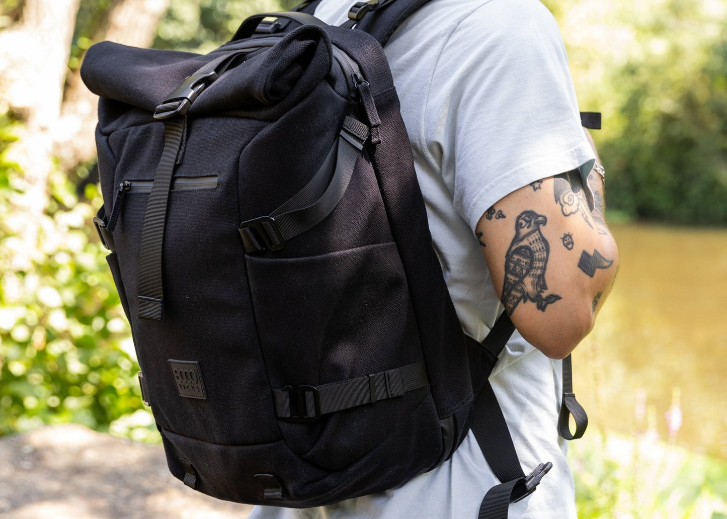 Nomad Hemp Rolltop Backpack in Full Black - Vegan America