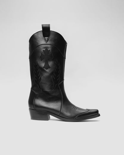 Black Saints vegan cowboy boots women with gothic embroidery, BOHEMA