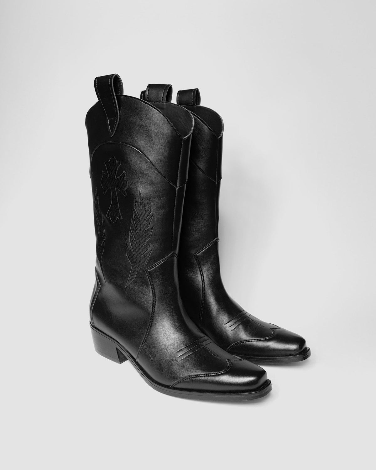 Black Saints vegan cowboy boots women with gothic embroidery, BOHEMA