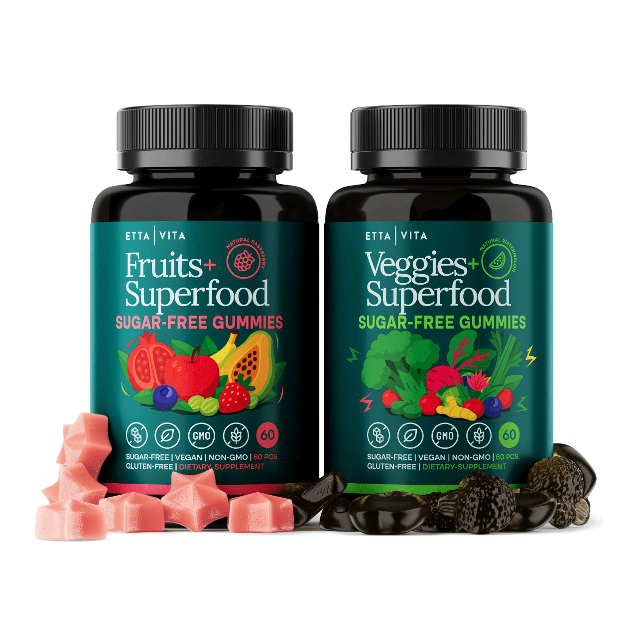 Everyday Debloat & Detox Sugar - Free Fruits and Veggies Gummies (120 Chews) - Vegan America