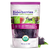 USDA Organic Dried Elderberries 1lb, Whole Black Elderberry Bulk - Vegan America