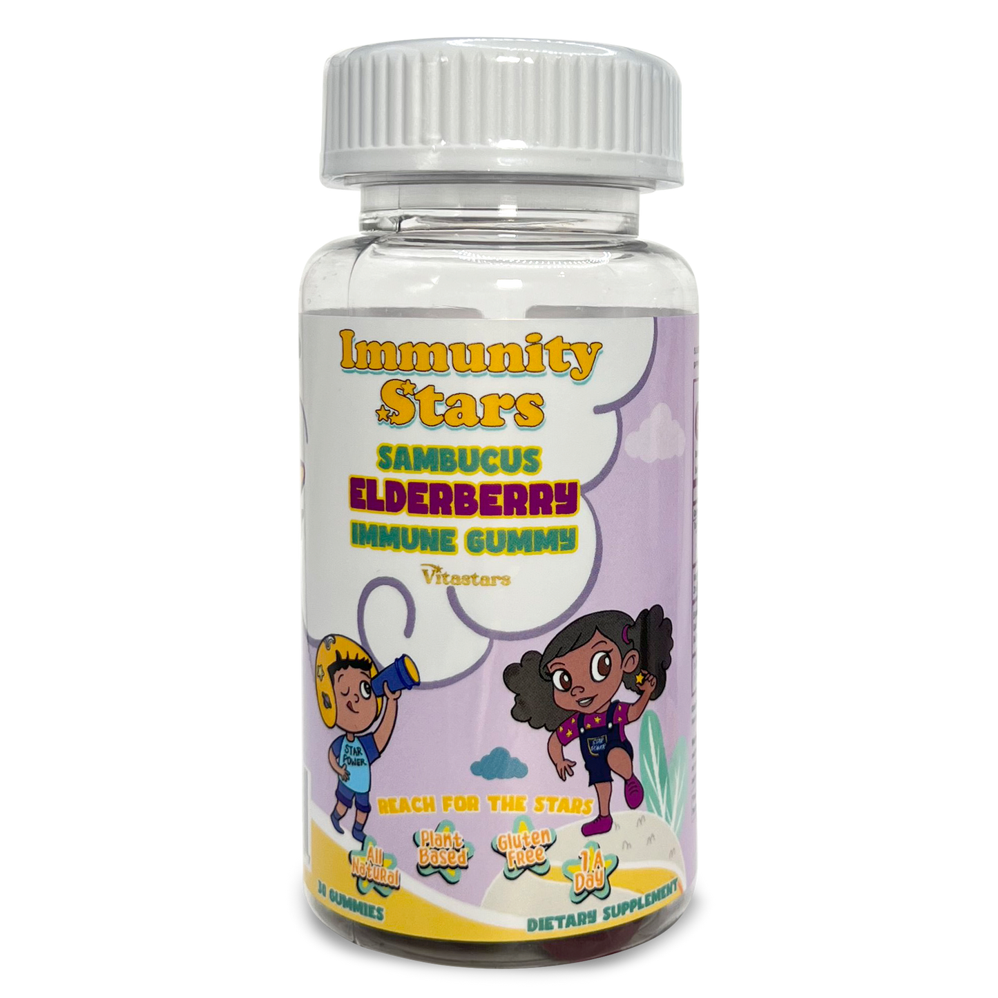 Immunity Stars Elderberry Gummies with Vitamin C and Zinc, Sambucus Elderberry Family Immune Boost Gummies, 30 Gummies Delicious Defense for Kids and Adults