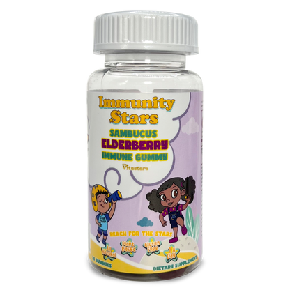 Immunity Stars Elderberry Gummies with Vitamin C and Zinc, Sambucus Elderberry Family Immune Boost Gummies, 30 Gummies Delicious Defense for Kids and Adults