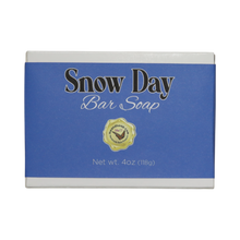 Snow Day Bar Soap ina white box with a blue label