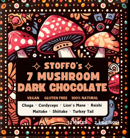 Stoffo’s 7 Mushroom Dark Chocolate Bar with Chaga, Reishi, Lion’s Mane, Turkey Tail, Cordyceps, Shiitake & Maitake