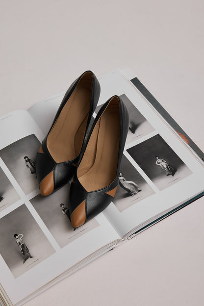 IVO black & caramel – vegan heels made from mushroom and corn & wheat leather