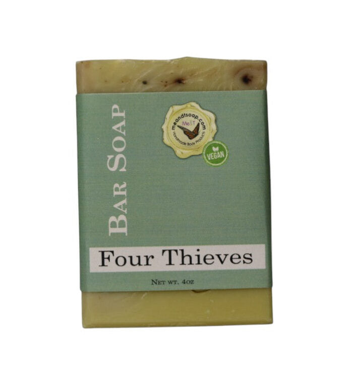 Four Thieves Bar Soap shown with a light green label
