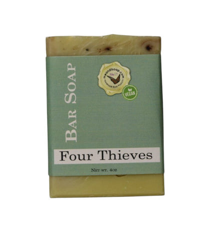 Four Thieves Bar Soap shown with a light green label