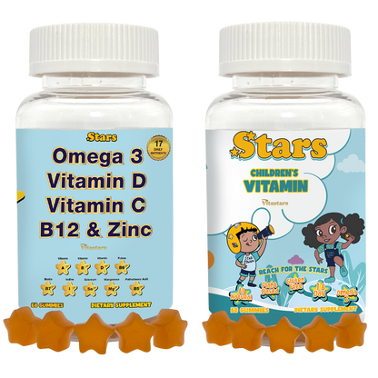 Parents & Kids Bundle: Stars Multivitamin Gummies for Adults & Kids with Omega 3