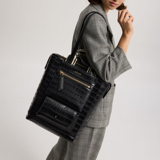 Universo Tote - Noir Croco + Gold