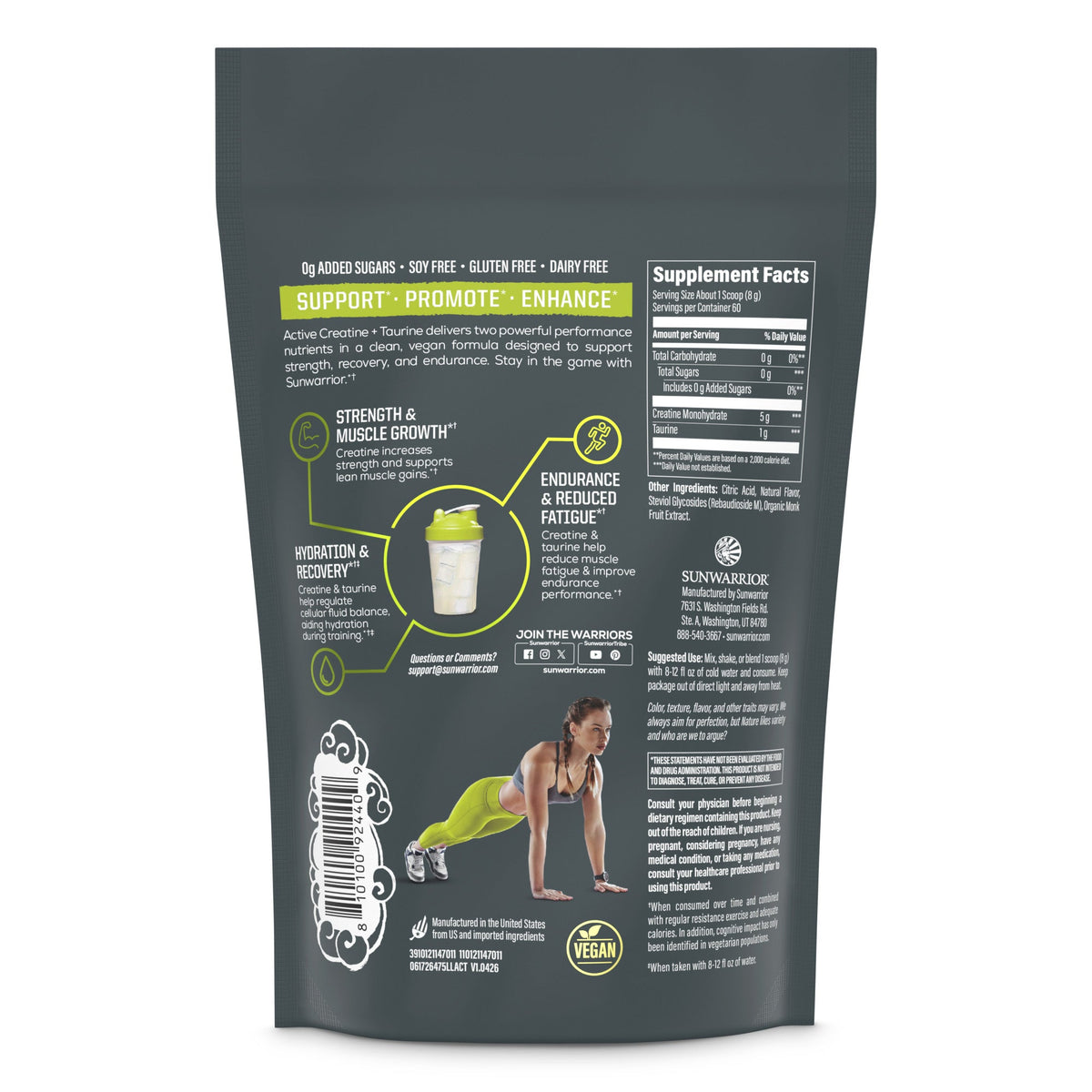 Active Creatine Plus Taurine Lemon Lime - Vegan America