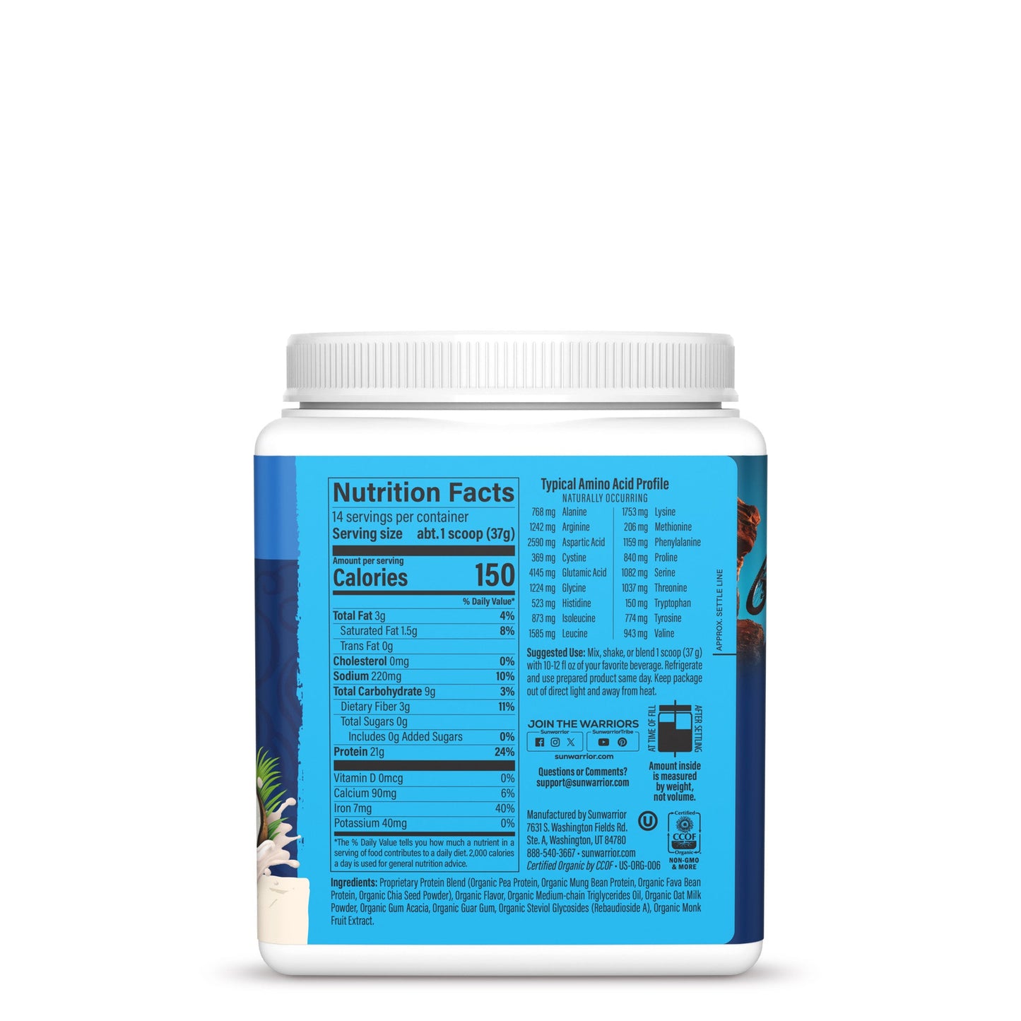 Organic Protein for Performance with BCAAs - Warrior Blend Coconut Cream Plant-based Protein Sunwarrior