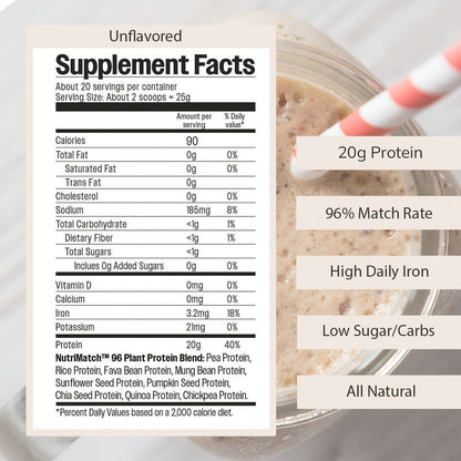 LiveComplete NutriMatch™ Plant Protein | Unflavored | 10 Servings | 20g Clean Plant Protein Powder with 96% Match Rate