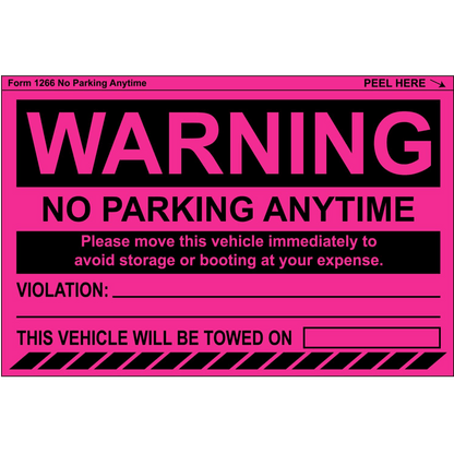 "No Parking Any Time" Pink Very Hard to Remove Parking Stickers - Vegan America