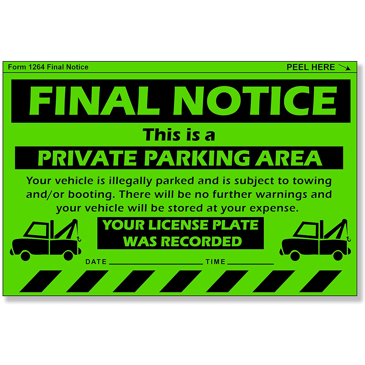 "Final Notice" Green Very Hard to Remove Parking Stickers - Vegan America