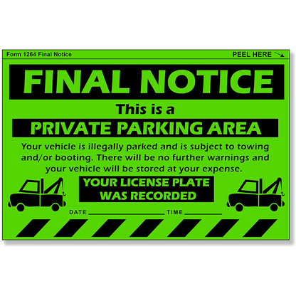 "Final Notice" Green Very Hard to Remove Parking Stickers - Vegan America