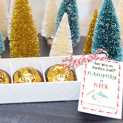 Naughty Or Nice 4 Piece Holiday Chocolate Stocking Stuffer Sleeve - Dubai-inspired Knafe Chocolate Flavor