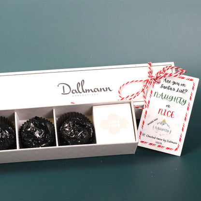 **VEGAN** Naughty Or Nice 4 Piece Holiday Chocolate Stocking Stuffer Sleeve - Dubai-inspired Knafe Chocolate Flavor