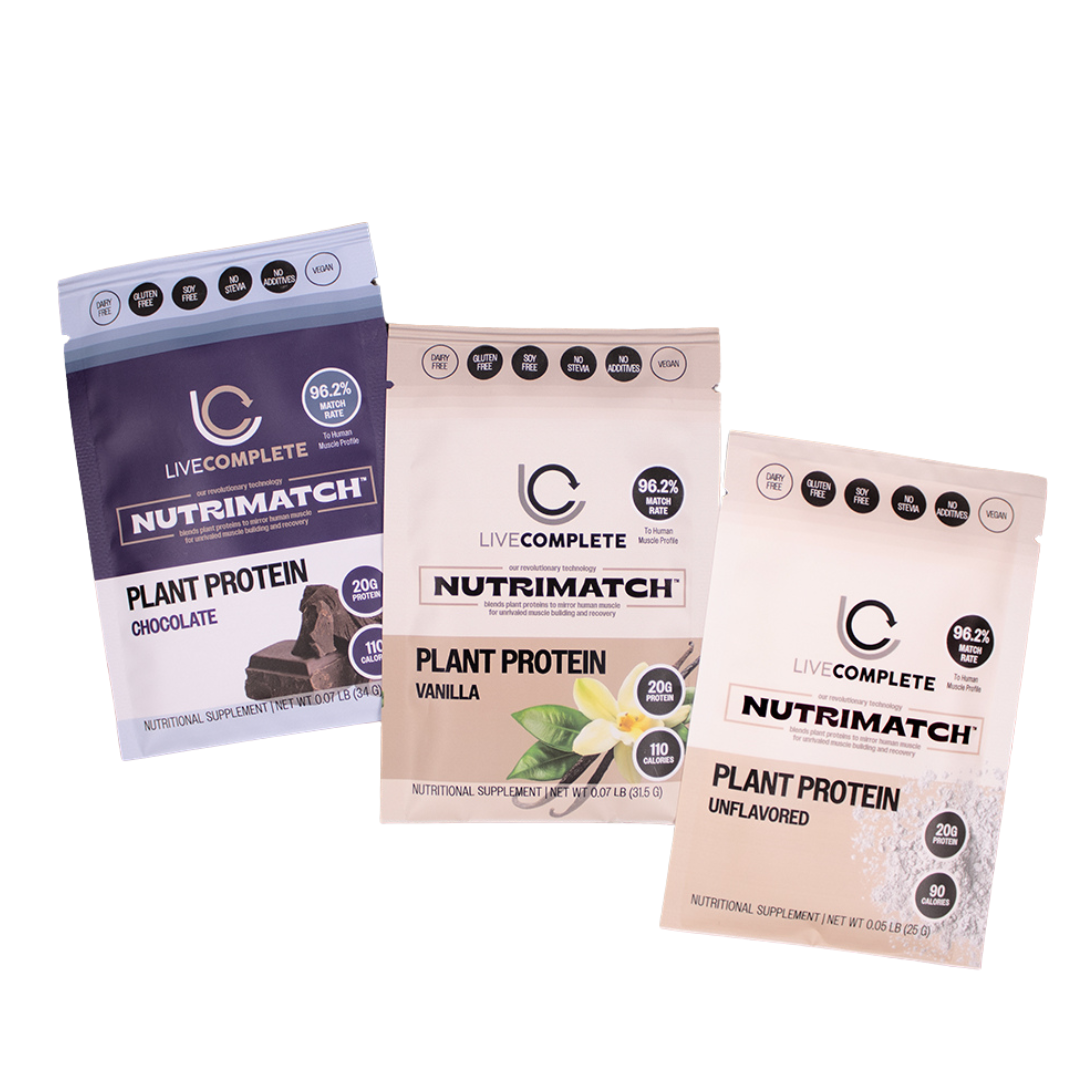 LiveComplete NutriMatch™ Plant Protein | Trial Pack | 3 Single Servings | Clean Plant Protein Powder with 96% Match Rate