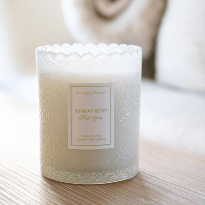Sunday Reset Fresh Linen Natural Candle 8oz Kaia Collection - Vegan America