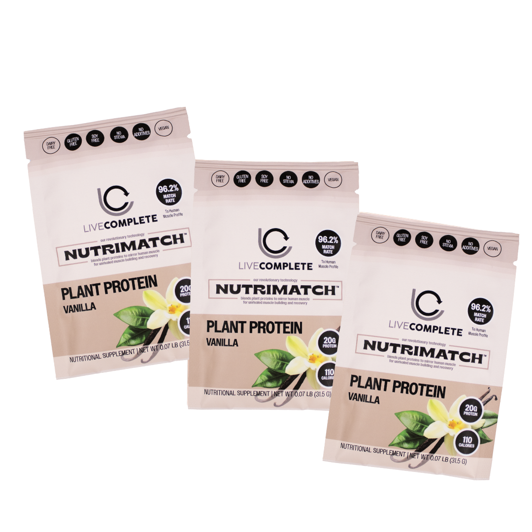 LiveComplete NutriMatch™ Plant Protein | Trial Pack | 3 Single Servings | Clean Plant Protein Powder with 96% Match Rate
