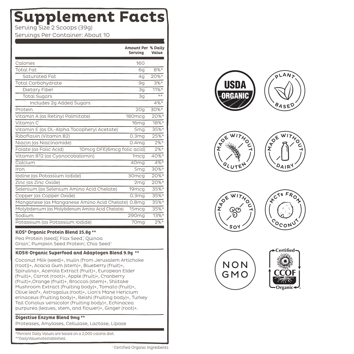 KOS Organic Plant Protein, Blueberry Muffin, 10 servings
