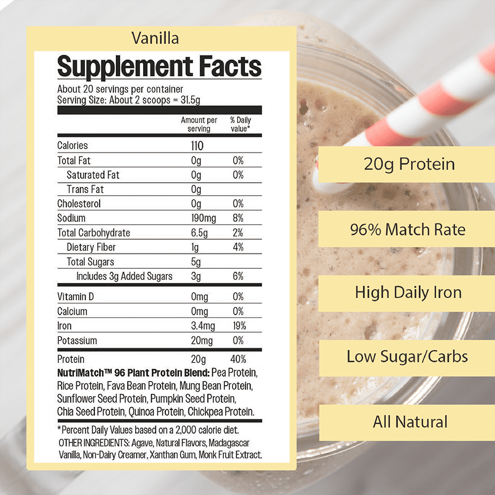 NutriMatch™ Vanilla Plant Protein Powder with 96% Match Rate - Vegan America