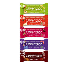 RAWMYGOD Variety Pack I- 4 Raw Cacao, 3 Apple & Cinnamon, 3 Nuts & Berries, 3 Cherry & Peanut, 3 Pistachio & Cranberry- 16 pack