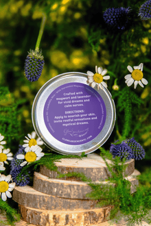 VEGAN MYSTIC DREAMS • Scented salve and healing lotion with organic Lavender, wildcrafted Mugwort & Lavender Essential Oil for soothing sensations and a calming essence