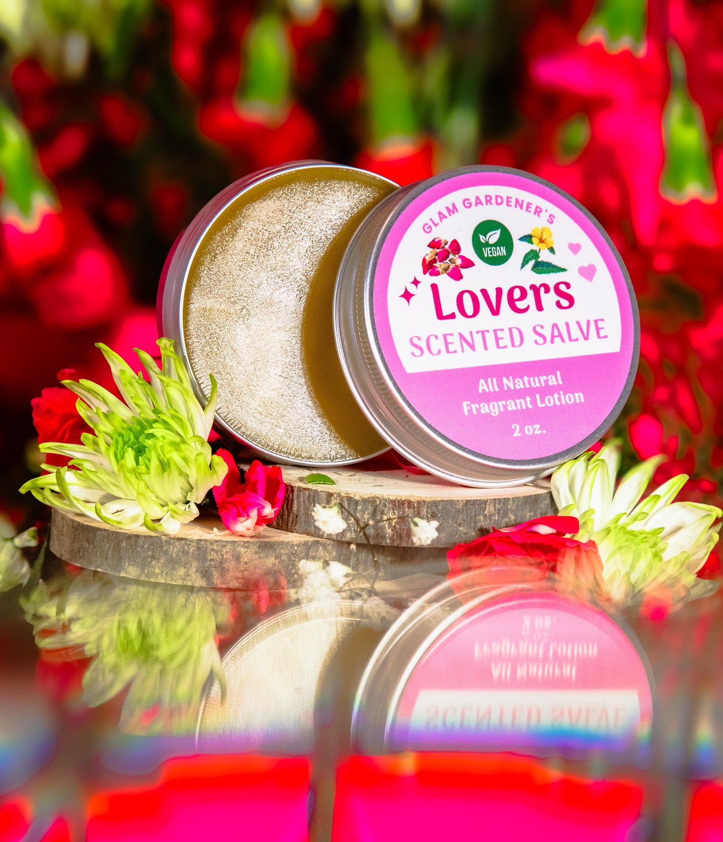 VEGAN LOVERS SALVE • Natural solid perfume and hydrating lotion infused with Rose, Damiana, and Rose absolute oil
