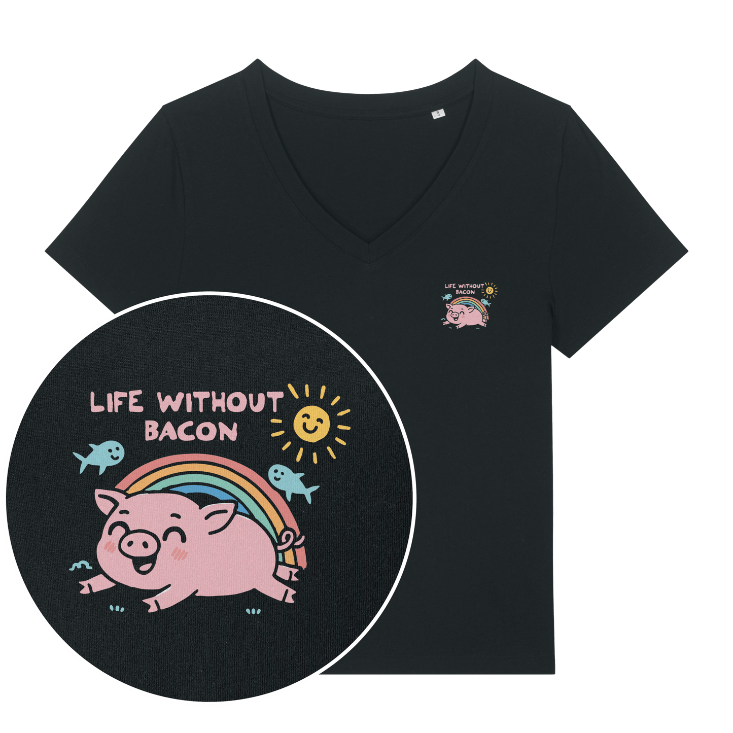 Life Without Bacon Women's V Neck T-Shirt - Vegan America