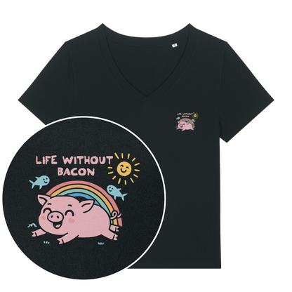 Life Without Bacon Women's V Neck T-Shirt - Vegan America