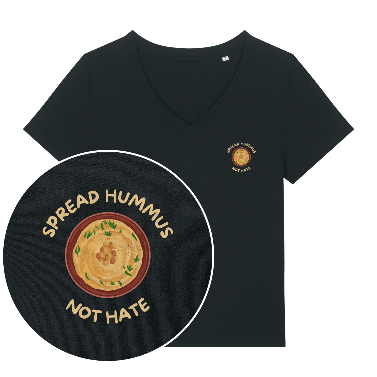 Spread Hummus Not Hate Women's V Neck T-Shirt - Vegan America