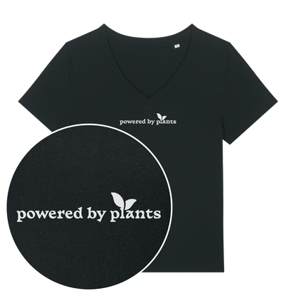 Powered By Plants Leaf Women's V Neck T-Shirt - Vegan America