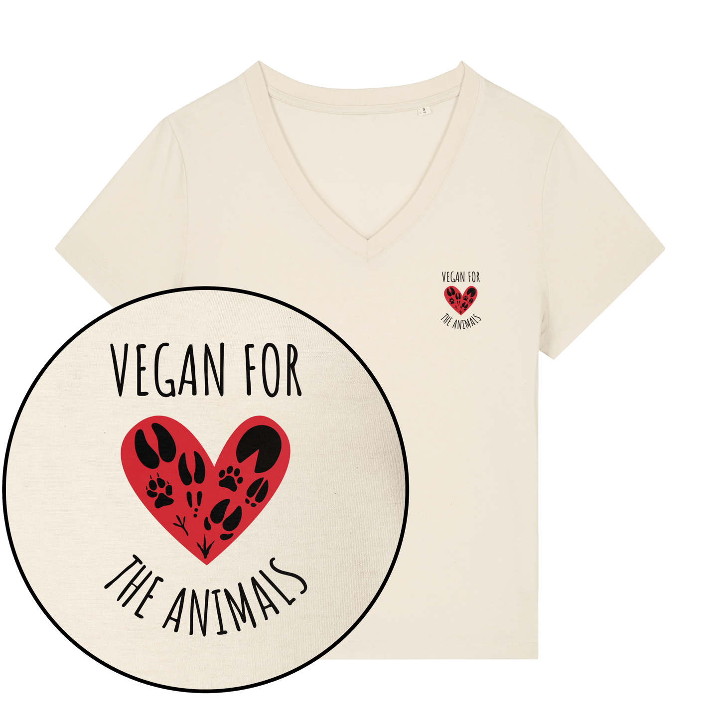 Vegan For The Animals Heart Women's V Neck T-Shirt - Vegan America