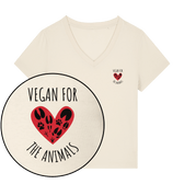 Vegan For The Animals Heart Women's V Neck T-Shirt - Vegan America
