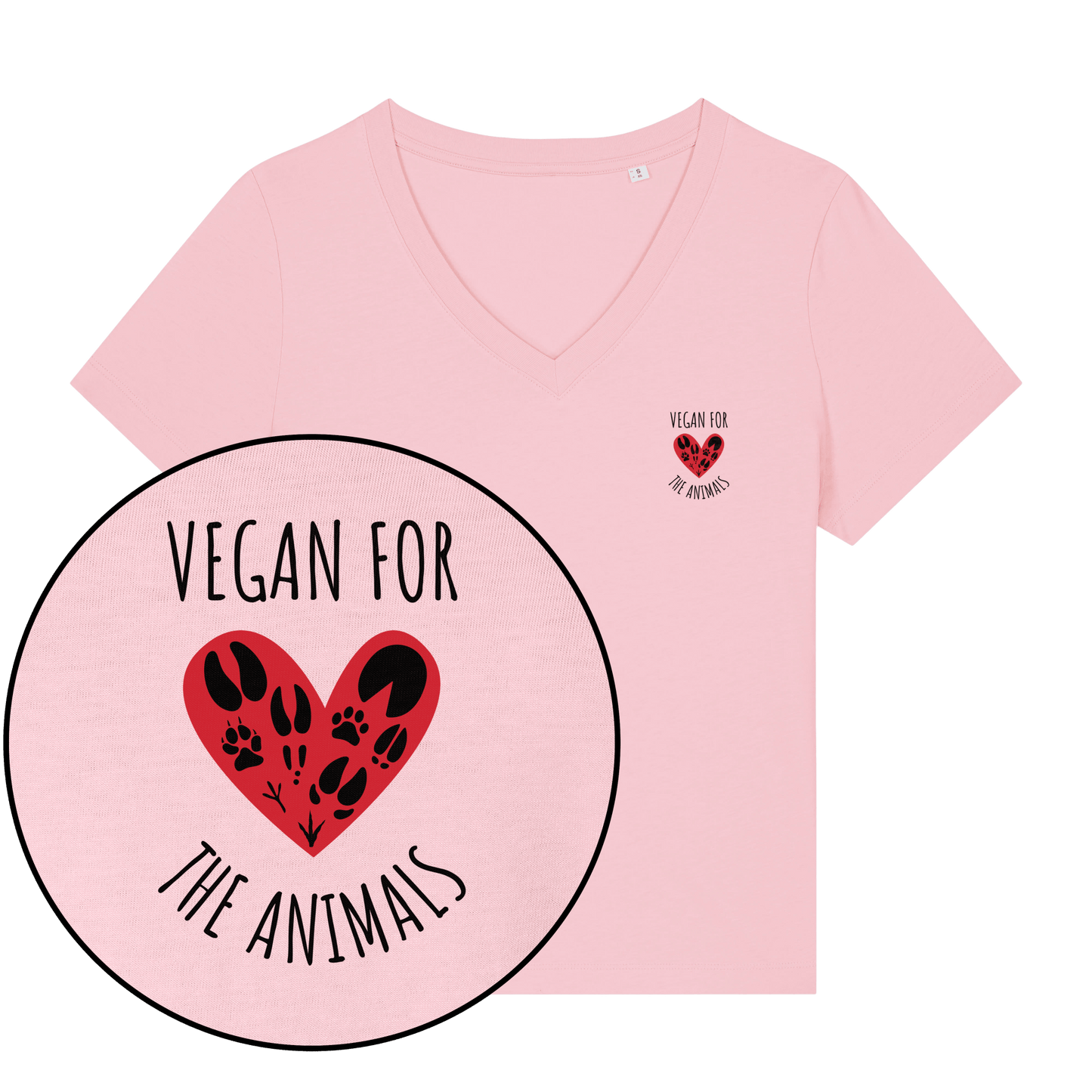 Vegan For The Animals Heart Women's V Neck T-Shirt - Vegan America