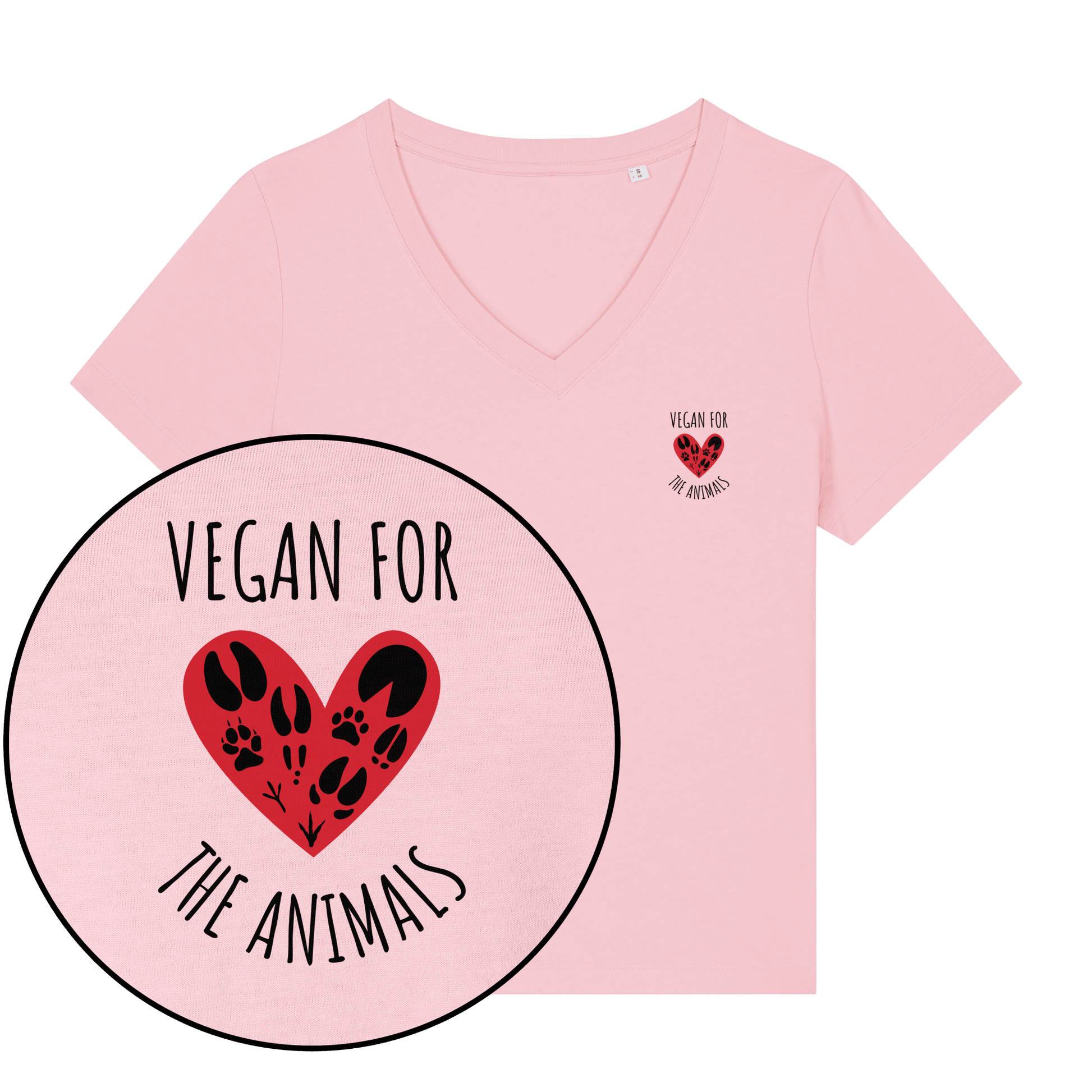Vegan For The Animals Heart Women's V Neck T-Shirt - Vegan America