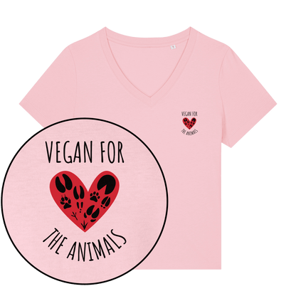 Vegan For The Animals Heart Women's V Neck T-Shirt - Vegan America